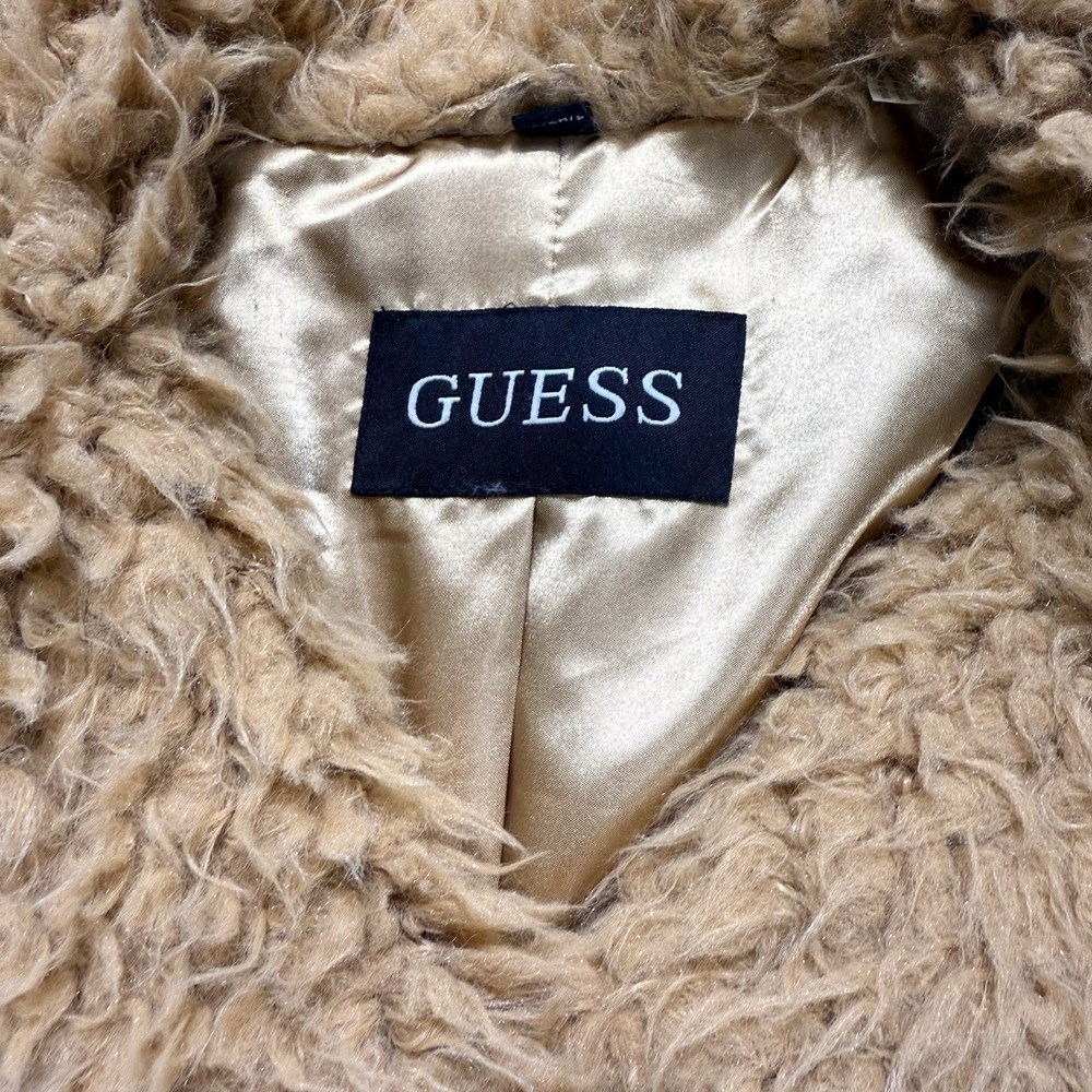 guess faux fur coat Women Winter Jacket Camel Small - Picture 4 of 10